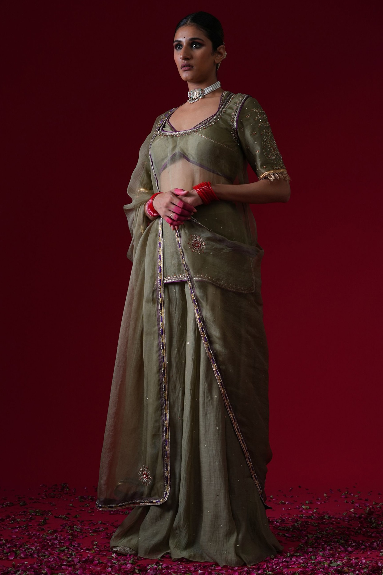 KALAKARI BY AKANKSHA Grey Silk Chanderi Sharara Set
