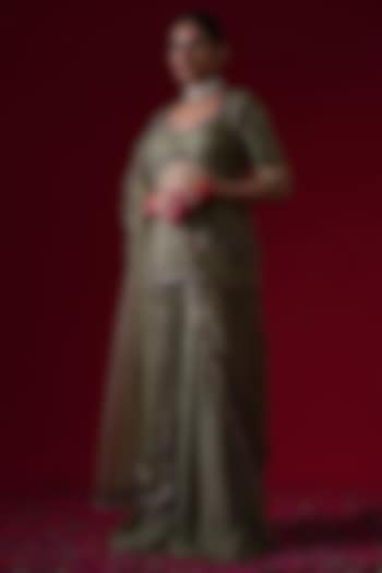 Grey Silk Chanderi Party Wear Sharara Set by KALAKARI BY AKANKSHA at Pernia's Pop Up Shop