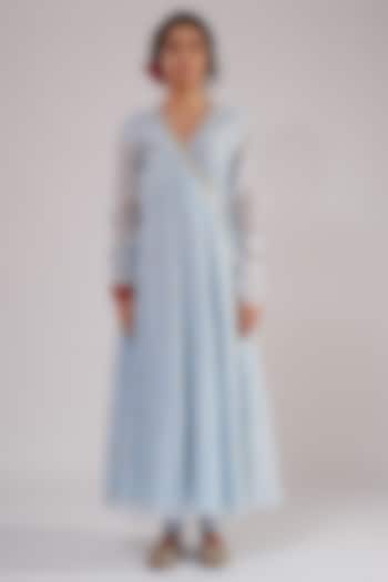 Blue Pure Cotton Party Wear Anarkali Set by KALAKARI BY AKANKSHA at Pernia's Pop Up Shop