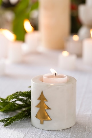 White Marble Candle Holder by Kaksh studio