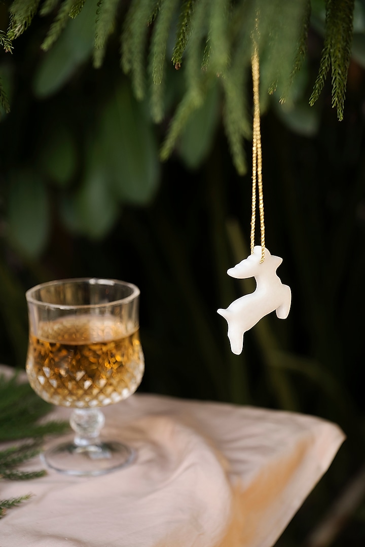 White Marble Hanging Deer Ornament by Kaksh studio