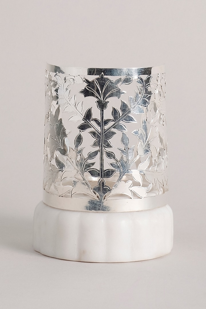 Silver Marble Handcrafted Tea Light Holder by Kaksh studio