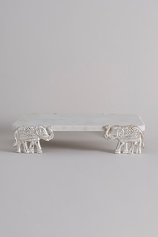 White Marble Handcrafted Chowki by Kaksh studio