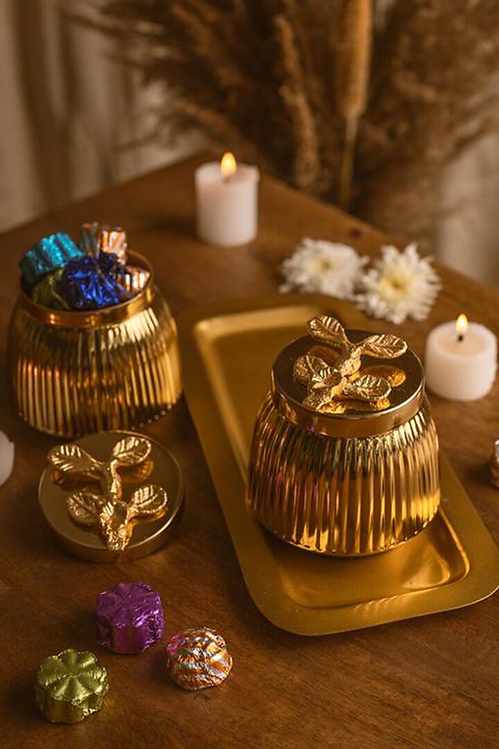 Gold Jar With Lid (Set of 2) by Kaksh studio
