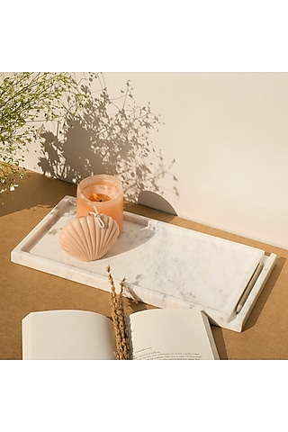 White Marble Pen Tray by Kaksh studio