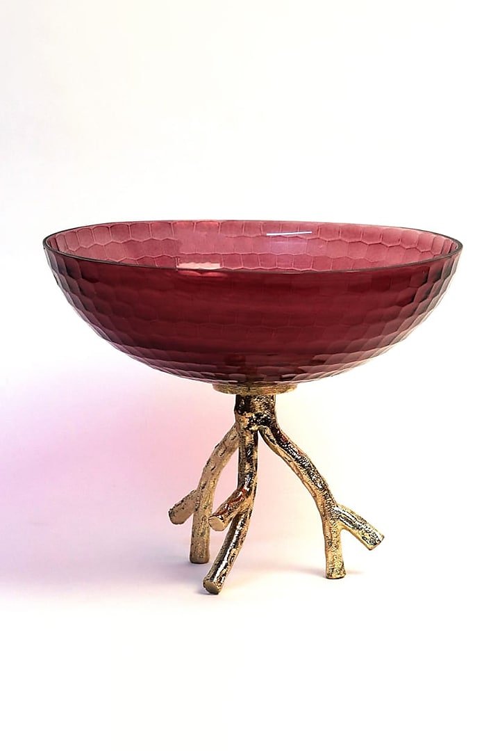 Dark Pink Glass Fruit Bowl by Kaksh studio