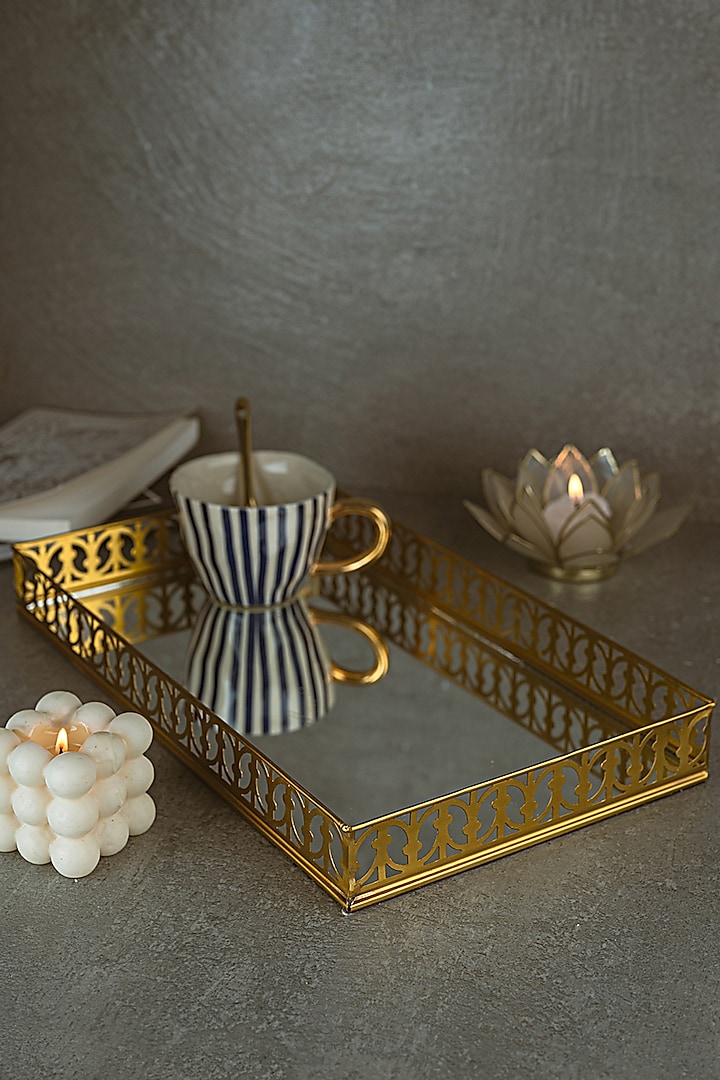 Gold Iron Jaal Tray by Kaksh studio
