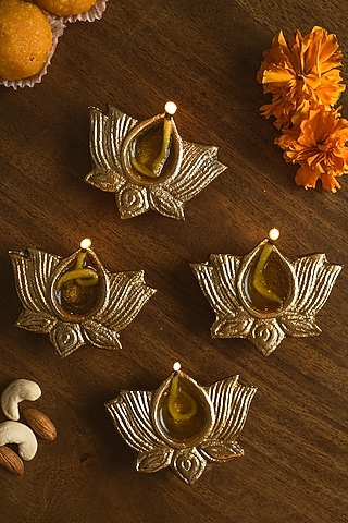 Brass Lotus Diyas (Set of 4) by Kaksh studio