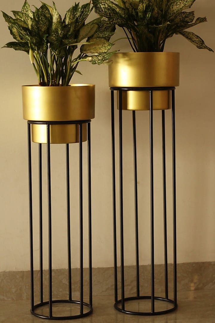Gold Aluminium & Iron Planters (Set of 2) by Kaksh studio