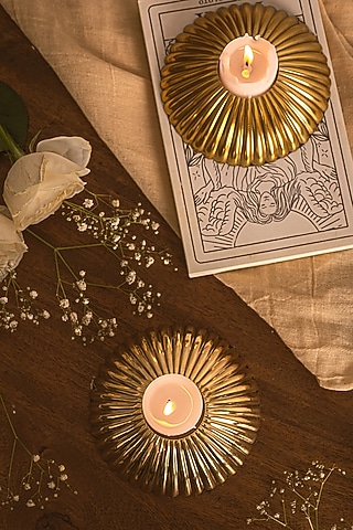 Gold Brass Candle Holder by Kaksh studio