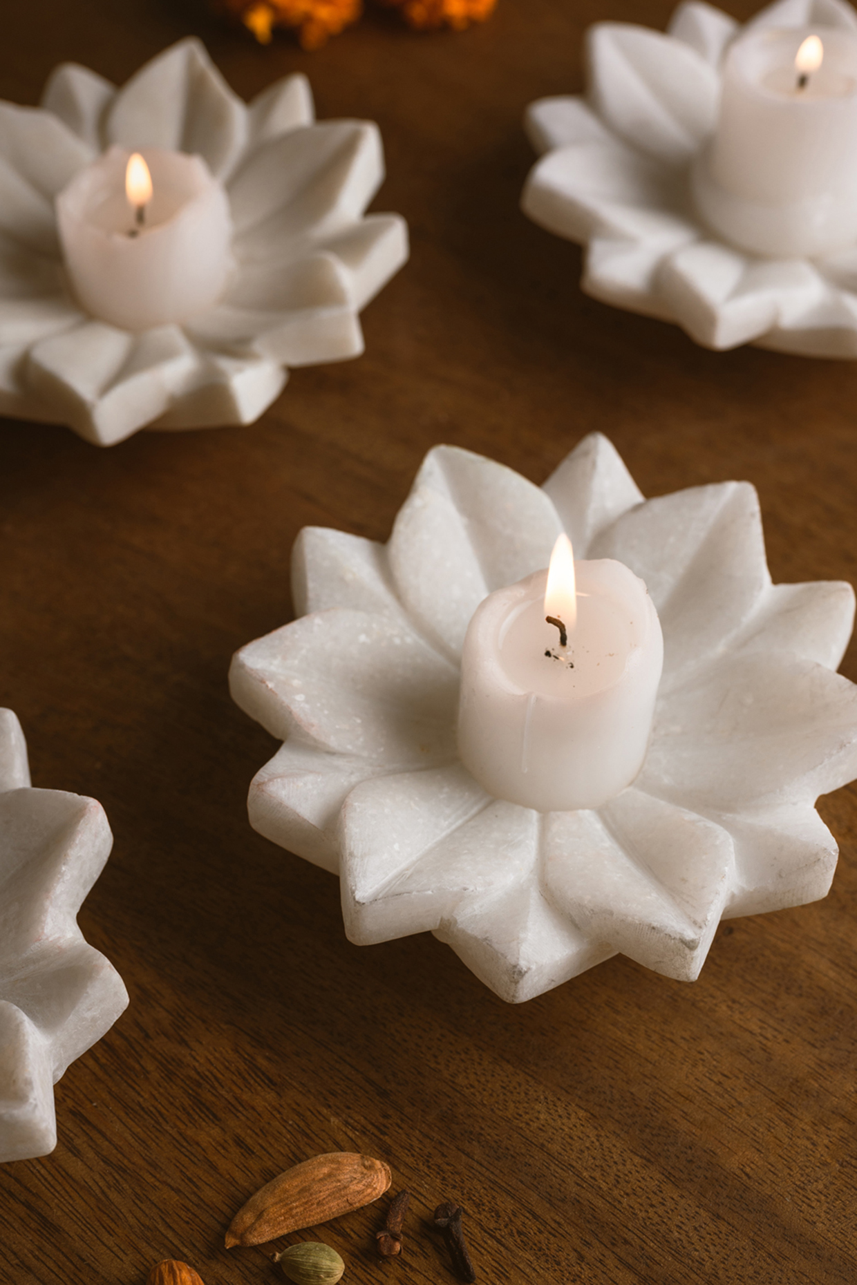 White Marble Floral Tea Light Holder by Kaksh studio at Pernia s Pop Up Shop