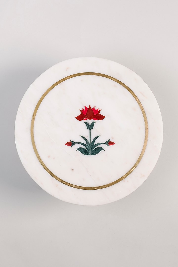 White Marble Inlay Printed Cake Stand by Kaksh studio at Pernia's Pop Up Shop