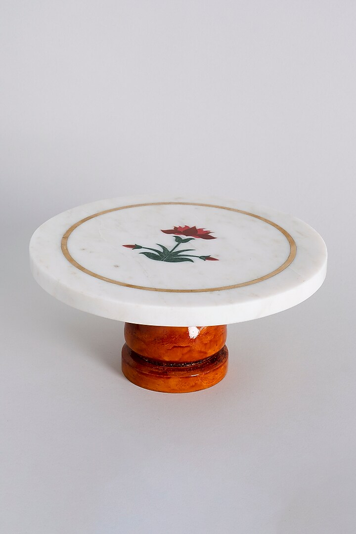 White Marble Inlay Printed Cake Stand by Kaksh studio at Pernia's Pop Up Shop