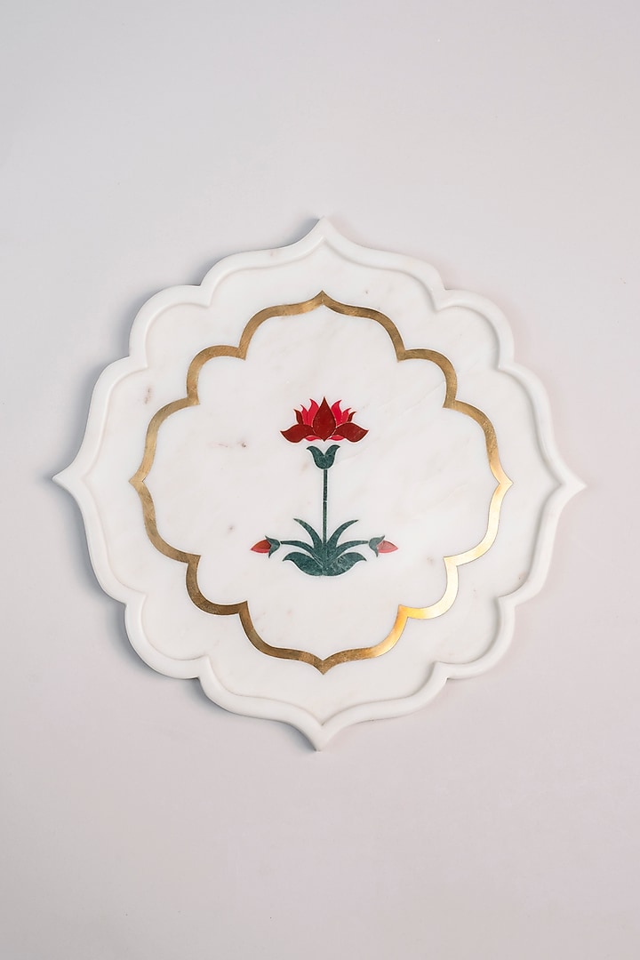 White Marble Inlay Printed Platter by Kaksh studio at Pernia's Pop Up Shop