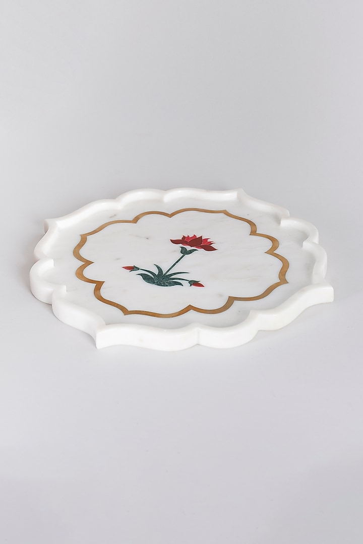 White Marble Inlay Printed Platter by Kaksh studio at Pernia's Pop Up Shop
