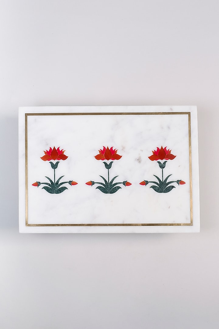 White Marble Inlay Printed Chowki by Kaksh studio at Pernia's Pop Up Shop