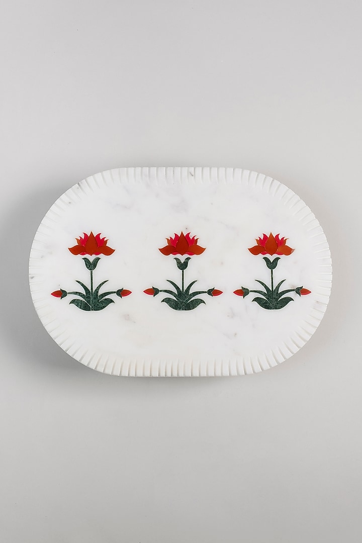 White Marble Inlay Printed Cheese Platter by Kaksh studio at Pernia's Pop Up Shop