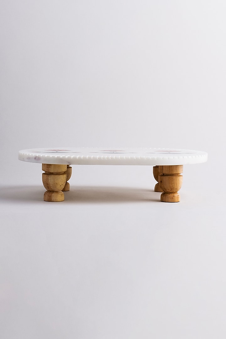 White Marble Inlay Printed Cheese Platter by Kaksh studio at Pernia's Pop Up Shop