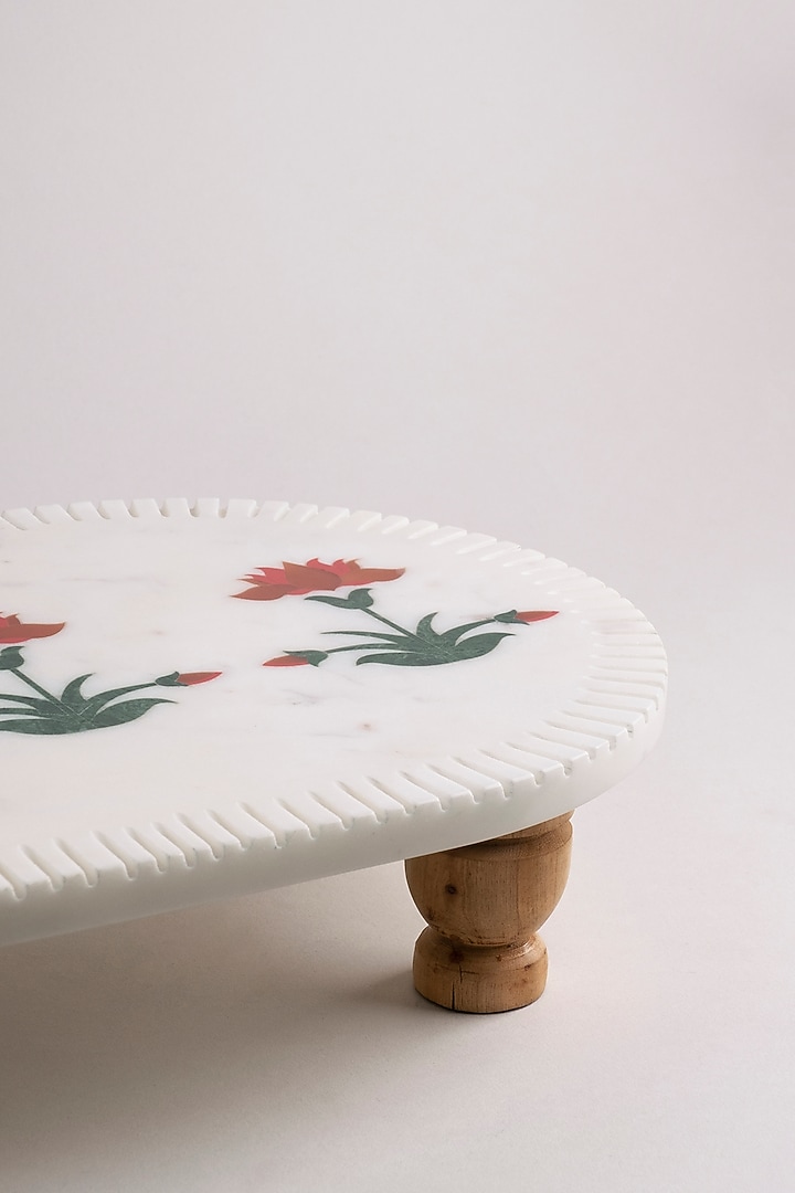 White Marble Inlay Printed Cheese Platter by Kaksh studio at Pernia's Pop Up Shop