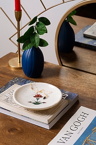 White Marble Inlay Printed Bowl by Kaksh studio