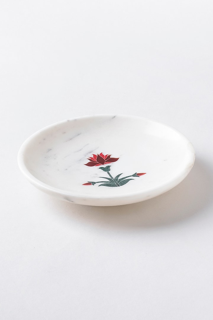 White Marble Inlay Printed Bowl by Kaksh studio at Pernia's Pop Up Shop