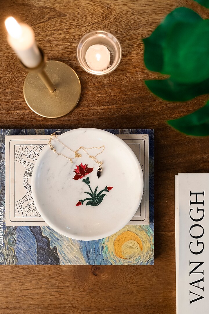 White Marble Inlay Printed Bowl by Kaksh studio at Pernia's Pop Up Shop