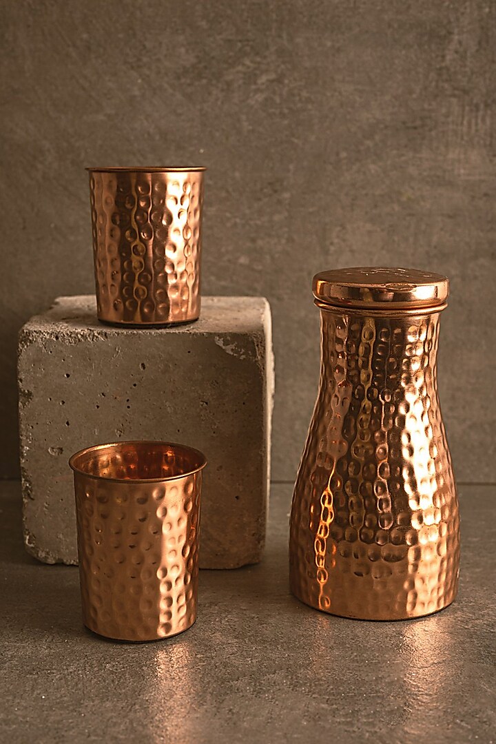 Copper Jug & Glasses Gift Combo (Set of 3) by Kaksh studio