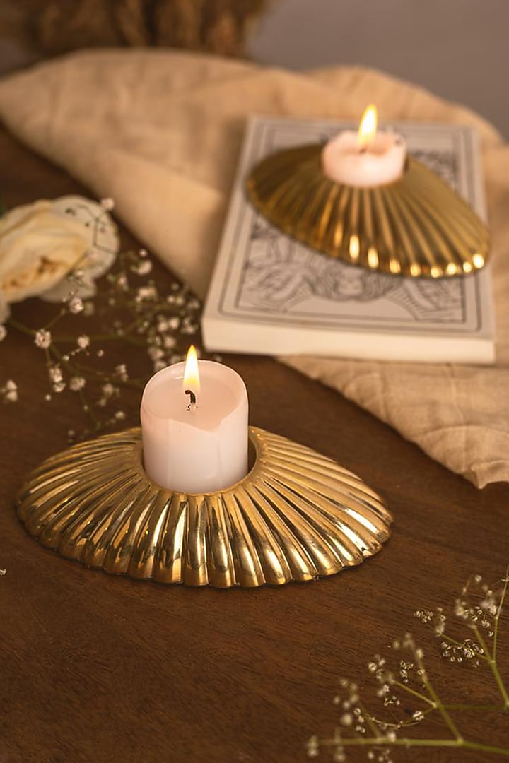 Oval Brass Candle Holder & Round Candle Holder by Kaksh studio at Pernia's Pop Up Shop