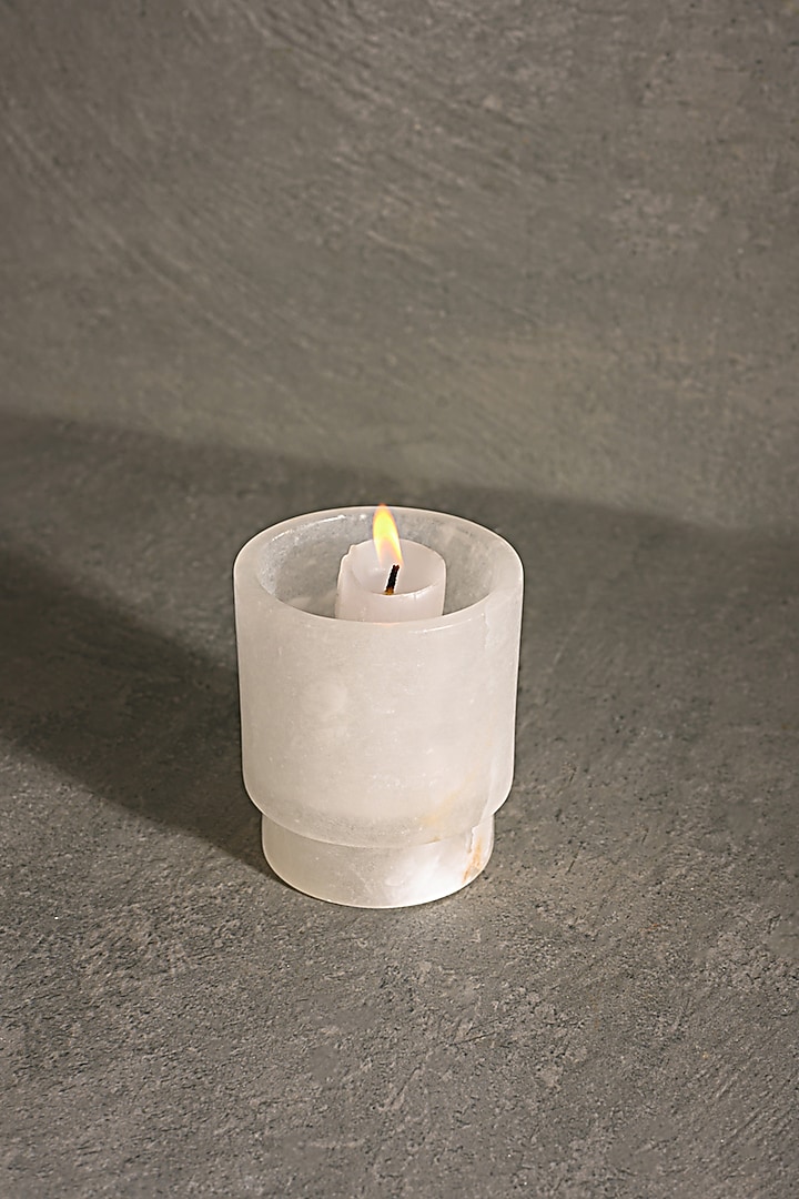 White Alabaster Candle Holder by Kaksh studio at Pernia's Pop Up Shop