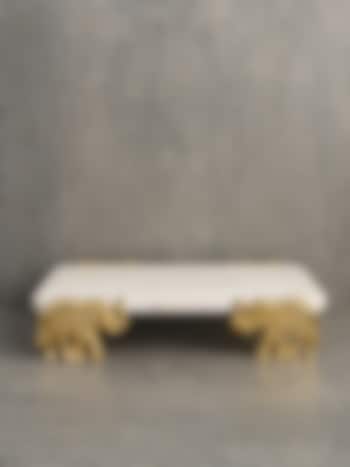 White & Gold Marble Chowki by Kaksh studio at Pernia's Pop Up Shop