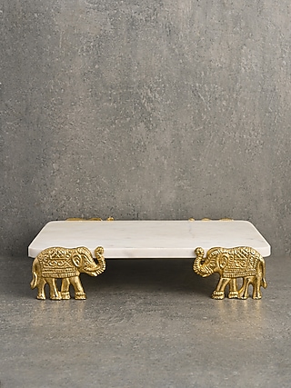 White & Gold Marble Chowki by Kaksh studio