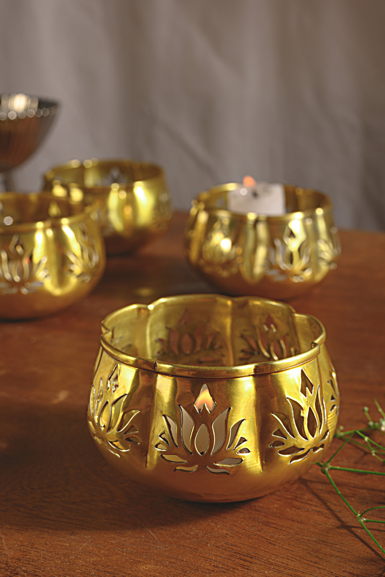 Gold Aluminium Candle Holders by Kaksh studio at Pernia's Pop Up Shop