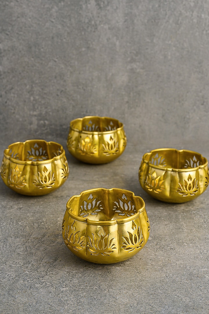 Gold Aluminium Candle Holders by Kaksh studio at Pernia's Pop Up Shop
