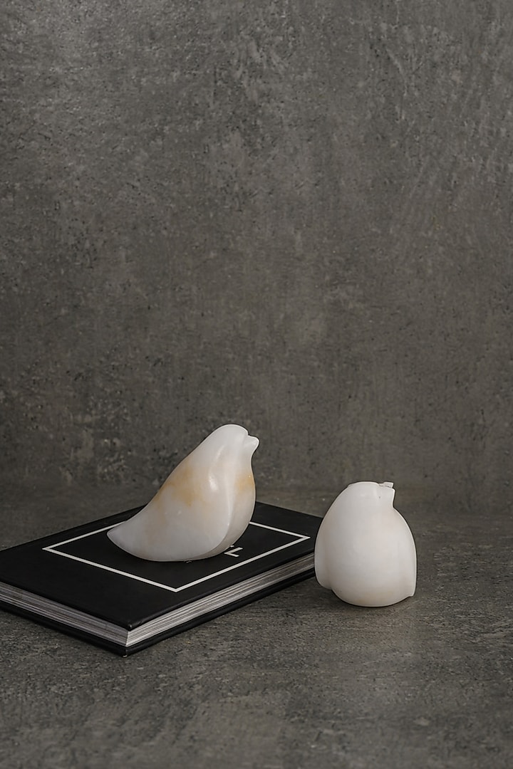 White Marble Bird Sculpture (Set of 2) by Kaksh studio