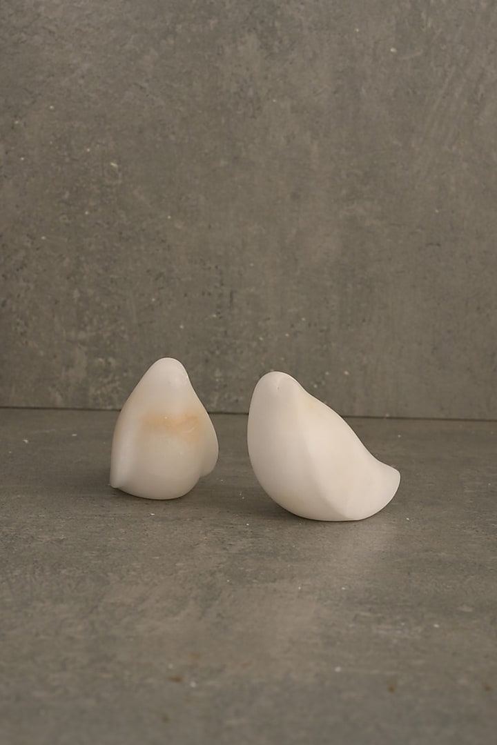 White Marble Bird Sculpture (Set of 2) by Kaksh studio at Pernia's Pop Up Shop