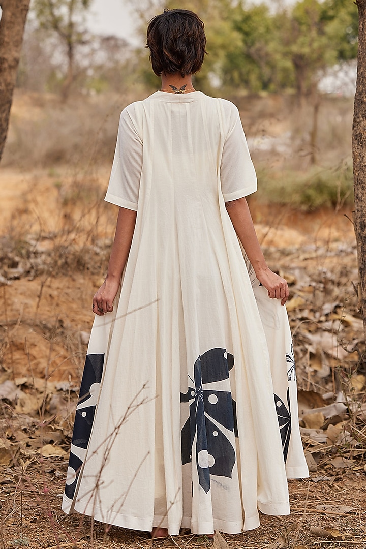 Off-White Cotton Mul Floral Printed Maxi Summer Dress by Khara Kapas at Pernia's Pop Up Shop
