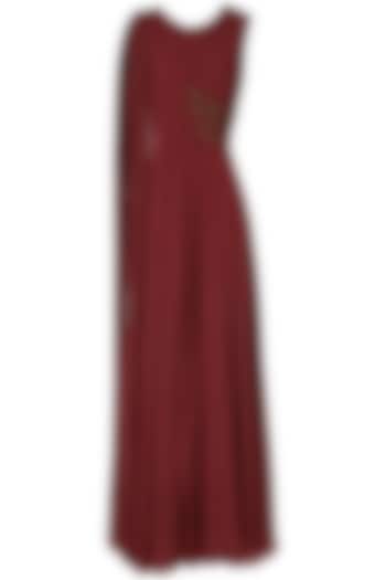 Maroon embroidered drape gown anarkali available only at Pernia's Pop Up Shop.
