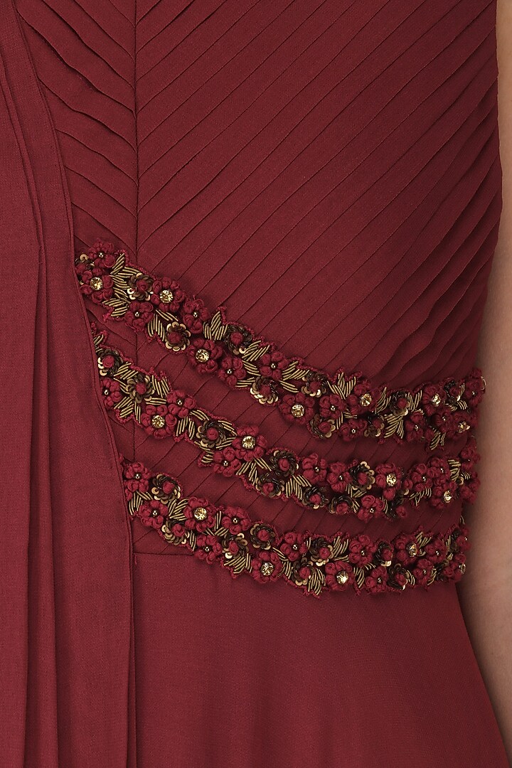 Maroon embroidered drape gown anarkali available only at Pernia's Pop Up Shop.