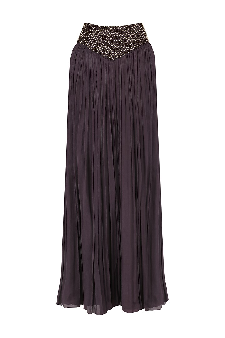 Wine embroidered bardot crop top with gathered skirt available only at Pernia's Pop Up Shop.