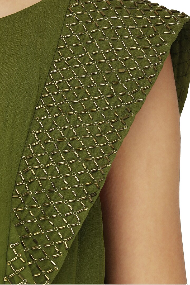 Olive green embroidered flared gown available only at Pernia's Pop Up Shop.