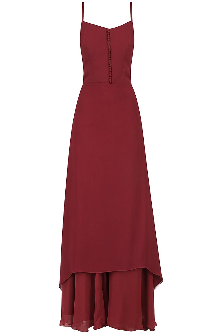 Maroon singlet kurta with cape jacket available only at Pernia's Pop Up Shop.