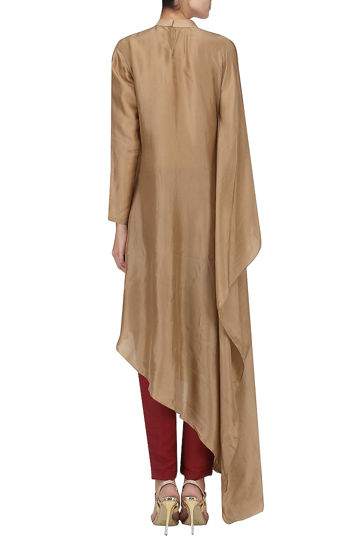 Beige embroidered poncho kurta with pants available only at Pernia's Pop Up Shop.