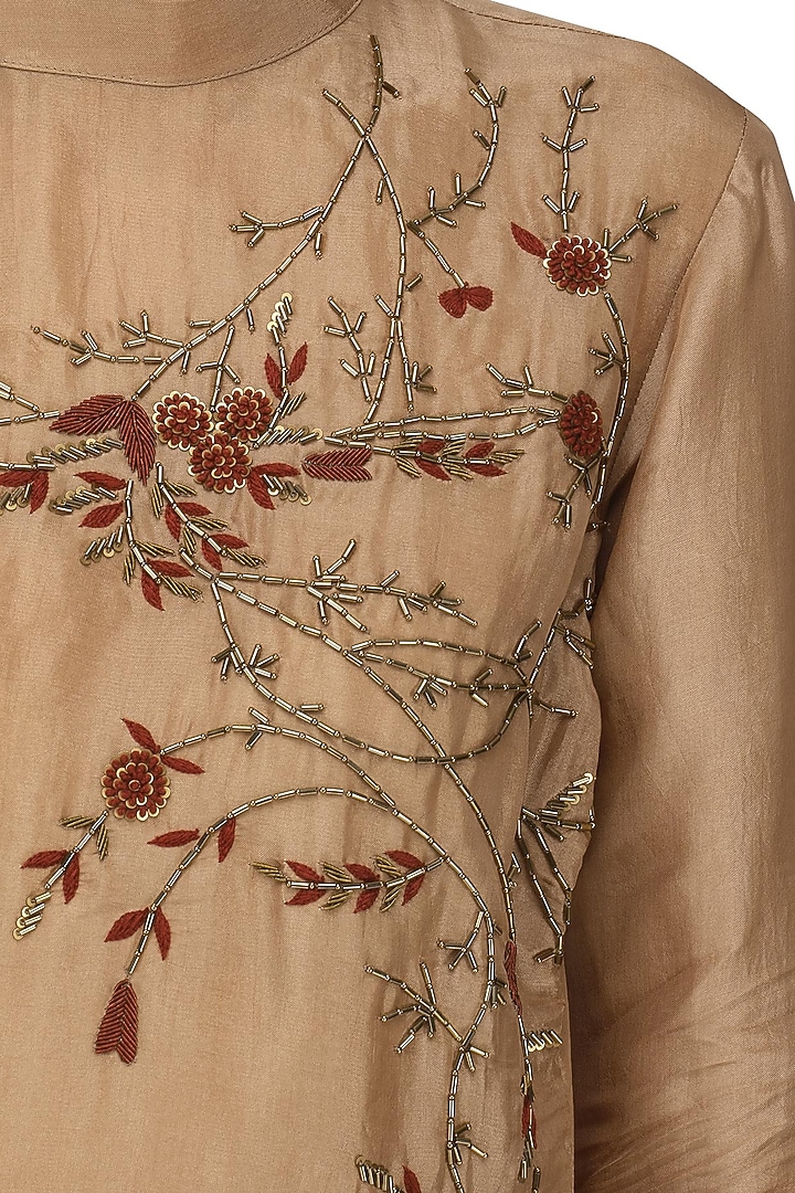 Beige embroidered poncho kurta with pants available only at Pernia's Pop Up Shop.