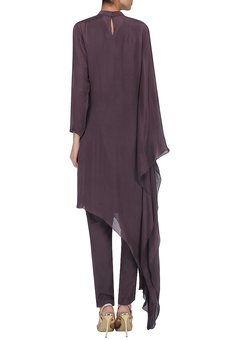 Wine embroidered poncho kurta with pants available only at Pernia's Pop Up Shop.