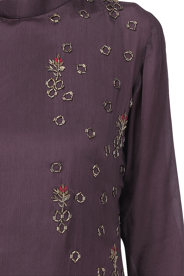 Wine embroidered poncho kurta with pants available only at Pernia's Pop Up Shop.