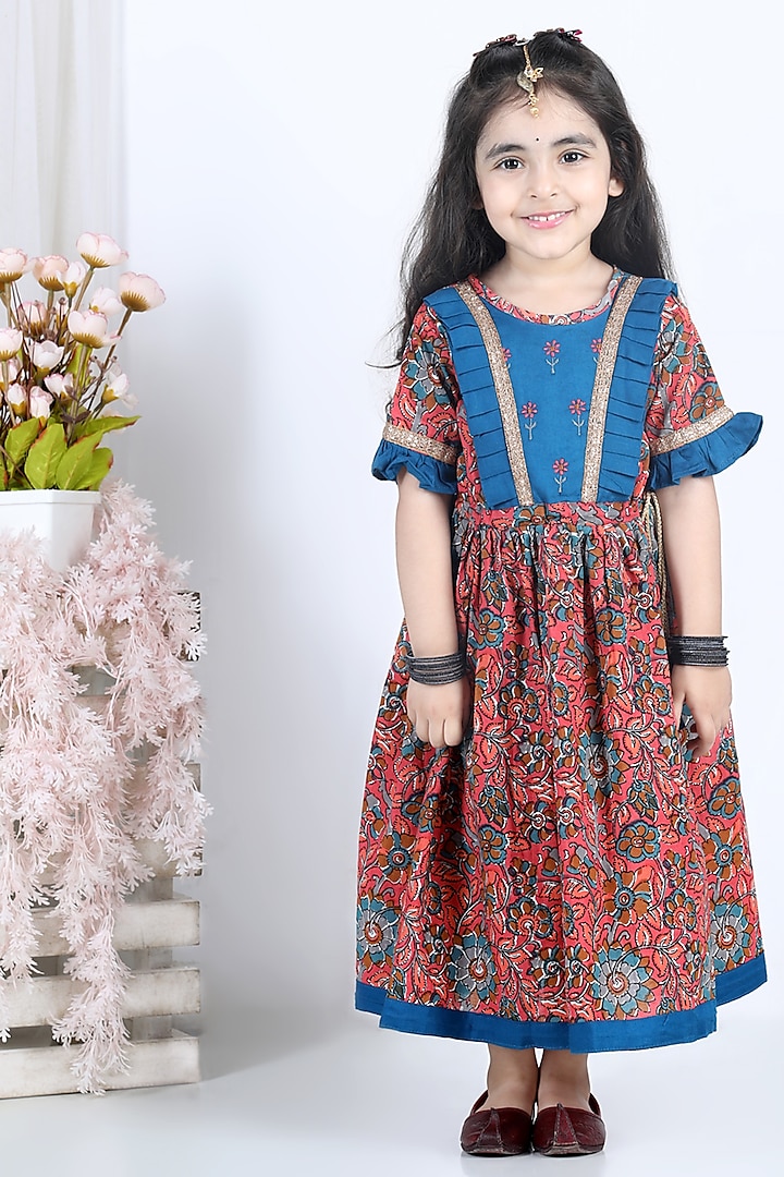 Red Printed Dress For Girls by Kinder Kids