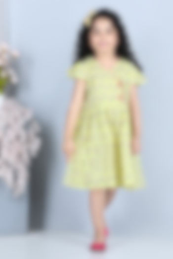 Yellow Flamingo Printed Dress For Girls by Kinder Kids at Pernia's Pop Up Shop