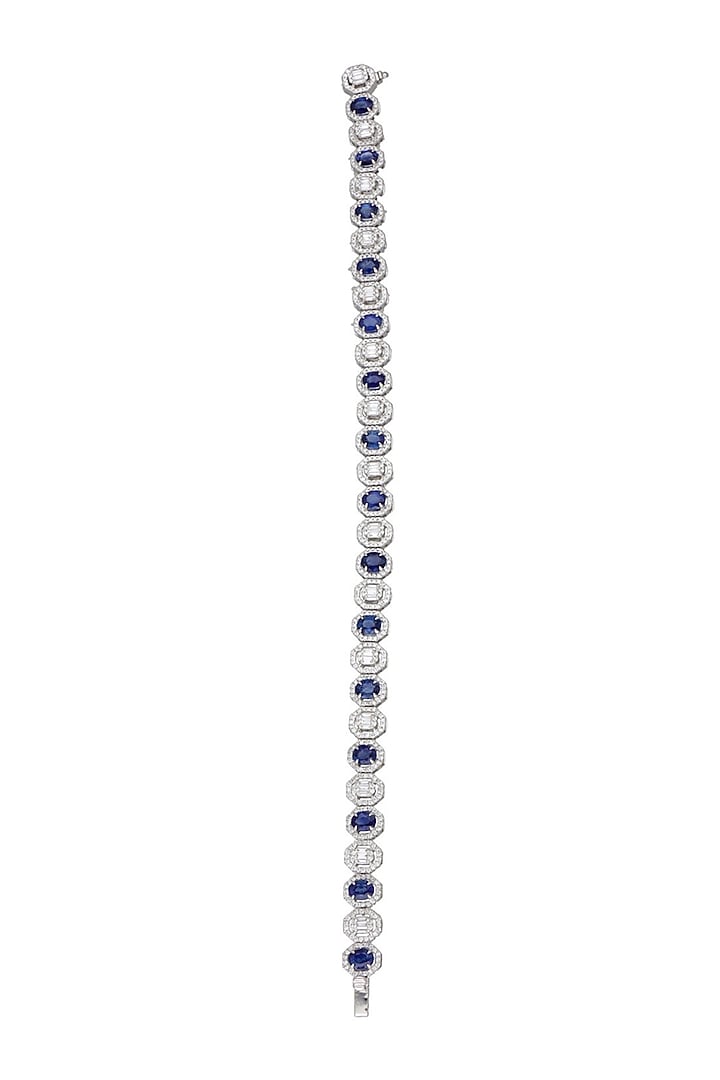 18kt White Gold Finish Diamond & Sapphire Stone Bracelet by karan kothari jewellers at Pernia's Pop Up Shop