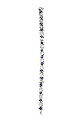 18kt White Gold Finish Diamond & Sapphire Stone Bracelet by karan kothari jewellers