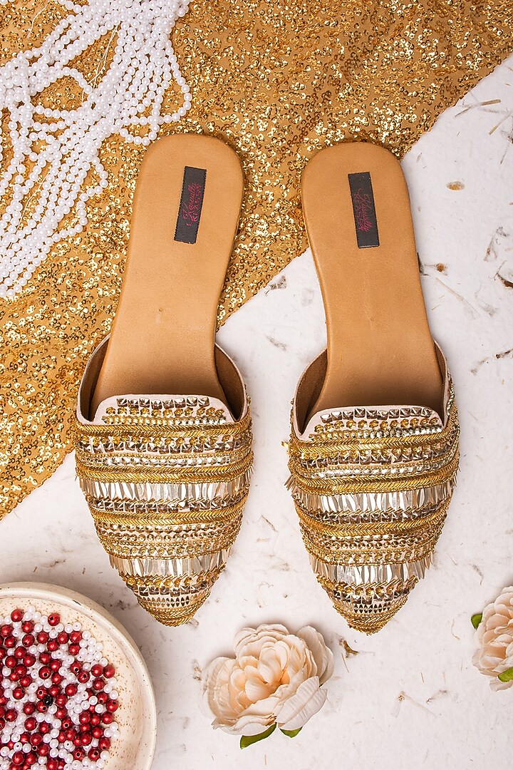 Gold Embellished Mules by Kasually Klassy at Pernia's Pop Up Shop
